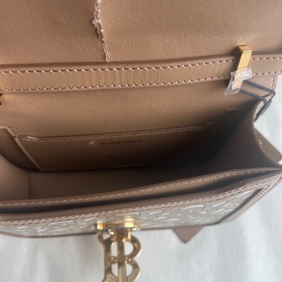 NWT Burberry TB Leather Monogram Small Beige Crossbody Shoulder Bag Purse - Picture 7 of 14